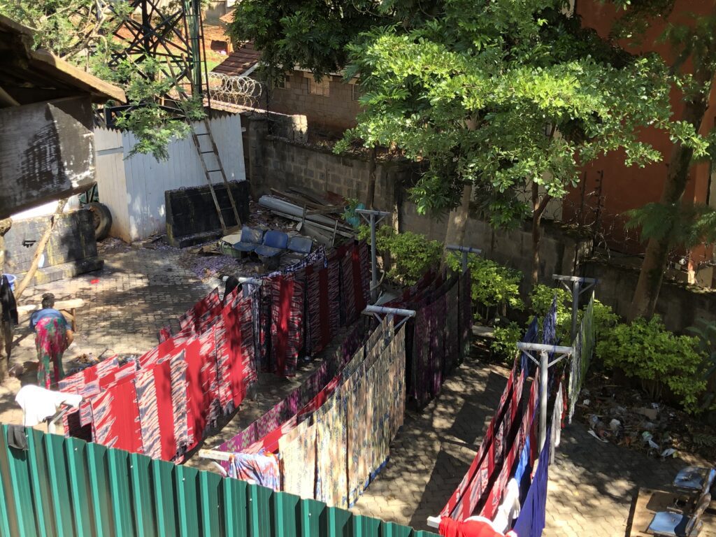 Dyed scarves drying in the sun